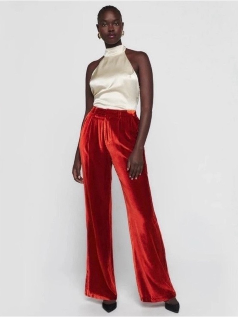 Reformation NWT Wes Velvet Silk Blend Trousers in Blood Orange, Size 2